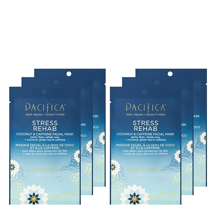 Pacifica Beauty Skin Rehab Coconut and Caffeine Facial Mask, Skincare, Green Tea, Puffiness, Face Mask, Sheet Mask, Face Care, All Skin Types, Vegan (6 Sheets)