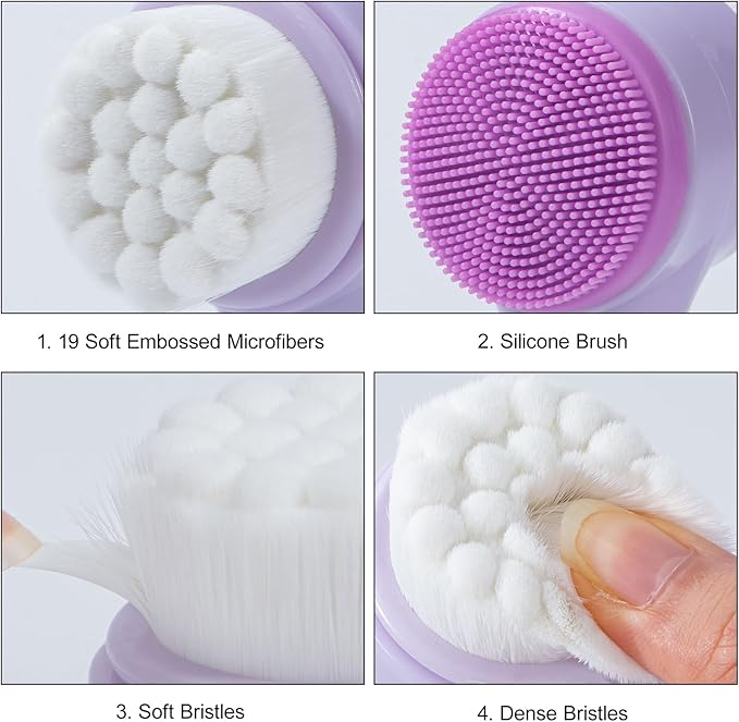 Face Brush 2 in 1, Silicone Facial Cleansing Exfoliating Brush Soft Bristles Pore Deep Cleansing Manual Dual Face Wash Scrub Brush For Massaging, Makeup Skincare Removal, Gradient Purple