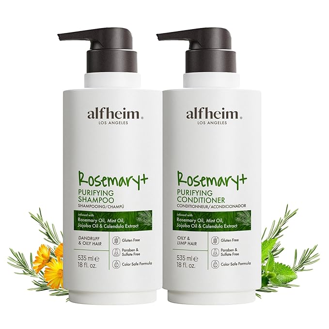 ALFHEIM Rosemary+ Purifying Shampoo & Conditioner Set – Balancing Care for Oily & Fine Hair with Rosemary, Peppermint & Jojoba Oils – Deep Cleanse, Lightweight Hydration, Sulfate-Free – 18 oz x2