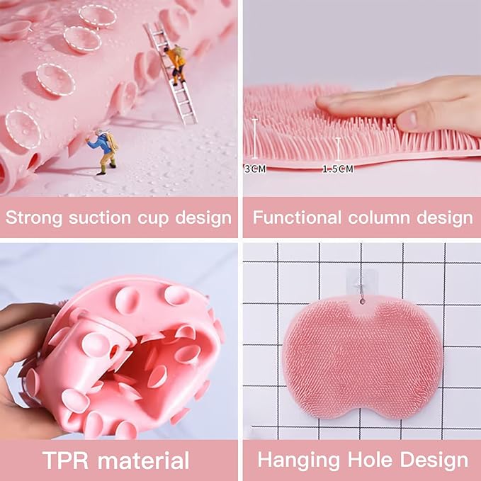 4-Pack Bath Scrubber Mat for Back Scrubbing and Foot Exfoliation - Dual-Use Shower Mats with Non-Slip Suction Cups - Soft, Durable, and Hygienic - Perfect for Full-Body Cleansing and Spa-Like Comfort