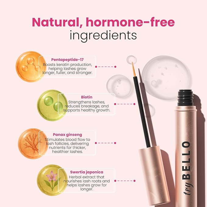 Trybello Eyelash Growth Serum | Natural Lash Serum with Lengthening & Thickening Formula | Biotin, Peptides + Botanical Extracts | Vegan, Gentle, Non-Irritating, Daily Use