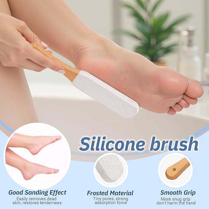Long Handle Toe Gap Cleaning Brush+Body Shower Brush+Foot Grinder, Silicone Foot Scrubber for Shower, Feet Cleaner Scrub Foot Care for Seniors,Elderly, Men and Women,Grey