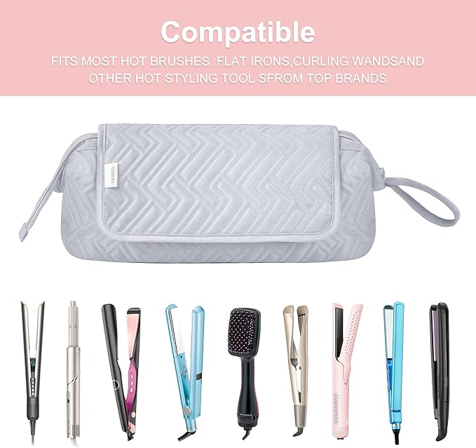 Leudes Hair Tools Travel Bag for Women Heat Resistant Mat for Travel Essentials Hot Tools Straighteners,Flat Irons,Curling Iron,Hot Air Brushes and Hair Dryer Organizer Bags 2 in 1 (Light Grey)