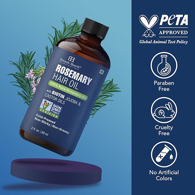 Botanic Hearth Rosemary Hair Oil 2 fl oz | With Derma Roller & Glass Bottle | Hair Growth Oil for Stronger, Thicker Hair | Lightweight, Non-Sticky Formula | Pack in Monocarton