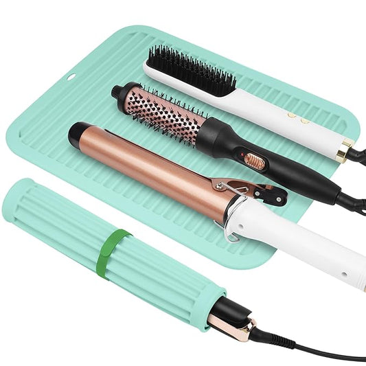 AMIJEAL Oversize Silicone Heat Resistant Mat for Hair Tools, Curling Iron Flat Iron Hair Straightener Holder Mat, Portable Hot Tools Cover Pad for Travel Vanity Salon(14.2" x 11.0")