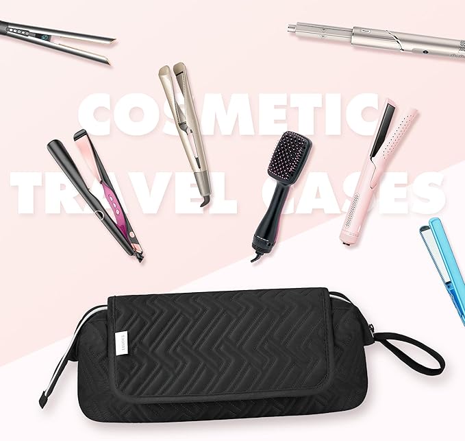 Leudes Hair Tools Travel Bag for Women Heat Resistant Mat for Travel Essentials Hot Tools Straighteners,Flat Irons,Curling Iron,Hot Air Brushes and Hair Dryer Organizer Bags 2 in 1 (BlackA)