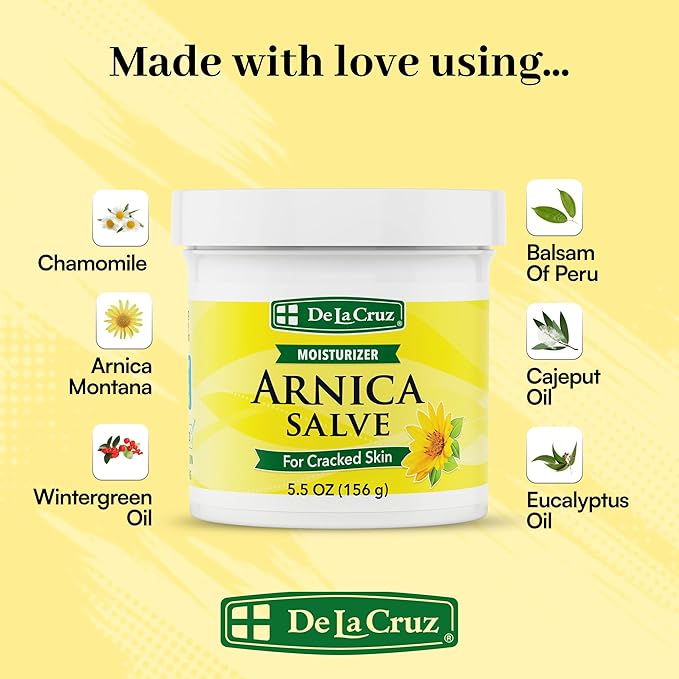 De La Cruz Arnica Salve - Foot Cream for Dry Cracked Heels and Feet - Moisturizing Hand Salve for Dried Hands - 24 Hour Moisture Foot Cream for Dry Cracked Feet and Rough Skin - JUMBO SIZE 5.5 OZ