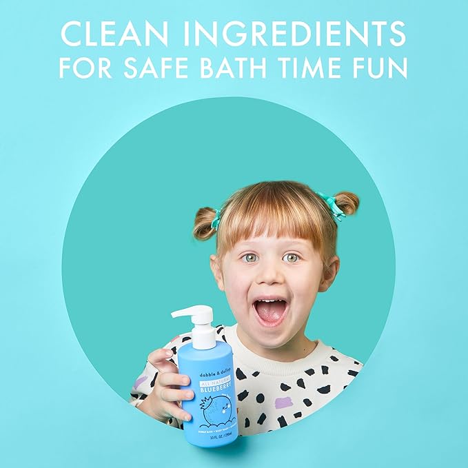 Dabble & Dollop Blueberry + Vanilla Body Wash & Shampoo – 3-in-1 Natural Bubble Bath for Kids, No Parabens or Sulfates, Vegan, Gluten-Free, Tear-Free (2-Pack)
