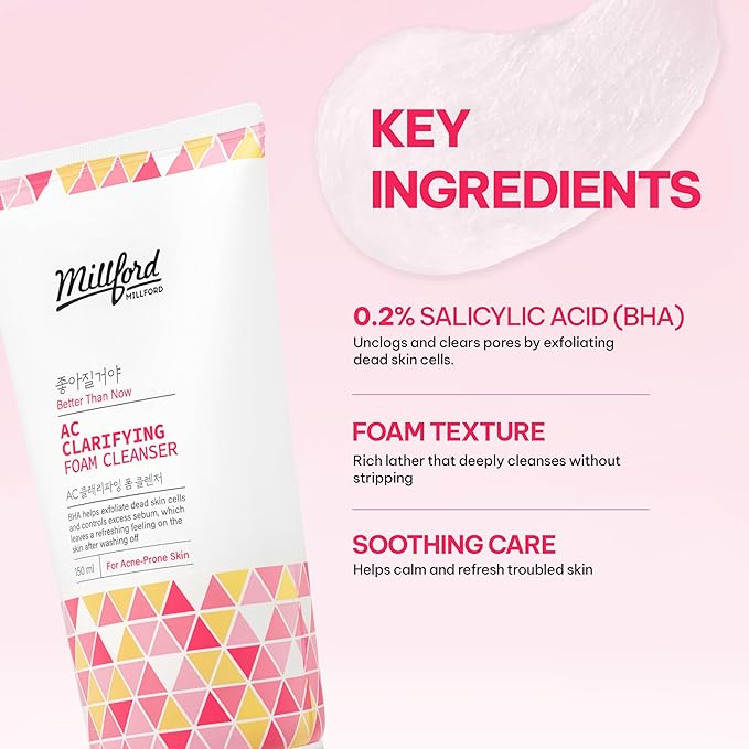 AC Clarifying Foam Cleanser 150ml/5.1 fl.Oz, Daily Facial Cleanser for Oily Skin, Unscented, Salicylic Cleansers, BHA, Korean Skincare