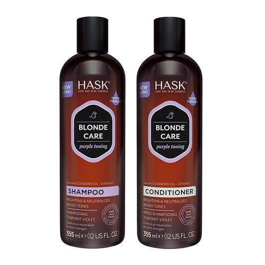 HASK Blonde Care Shampoo + Conditioner Set for Blonde Hair | Sulfate-Free, Gluten-Free, Vegan, Color Safe | 12oz each