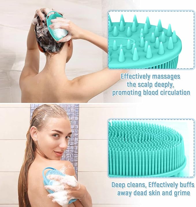 2PCS Silicone Body Scrubber, Premium Silicone Loofah for Women Men and Kids, Gentle Exfoliating Shower Bath Scrubber for All Kinds of Skin (Blue & Green)