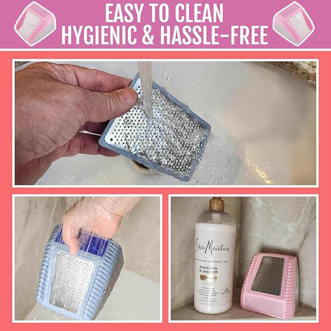 Wonex U.S. Patented 3-in-1 Foot Scrubber – No-Bend Callus Remover, Nano Glass Buffer & Polisher for Smooth Feet – Ideal for Senior Aids, Pregnancy Must-Haves, Back & Knee Surgery Recovery Gift (Pink)