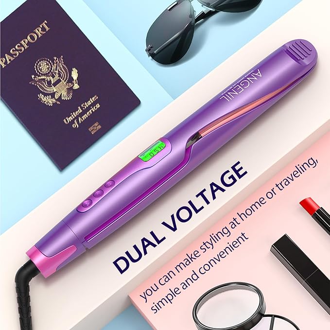 ANGENIL Professional Ion Flat Iron Curling Iron in One, Hair Straightener and Curler 2 in 1, Dual Voltage Twist Flat Irons with Digital LCD Display Adjustable Temp for All Hair Types