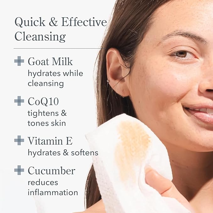 Beekman 1802 Face & Body Wipes Vanilla Absolute 100 Count - Cleanses Dirt & Makeup, With Goat Milk, Aloe & Vitamin E