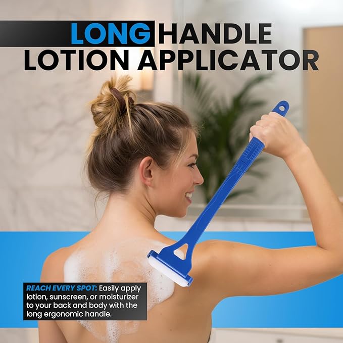 Long Handle Lotion Applicator – Flexible Cream Spreader for Back & Body – Apply Sunscreen, Tanning Lotion, or Moisturizer – Washable Pad – Ideal for Seniors, Travel & Gifting