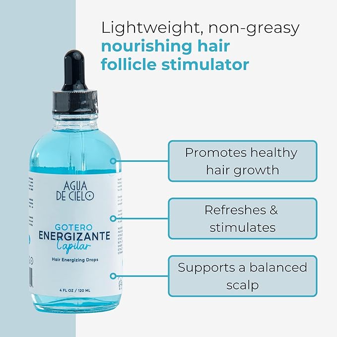 Agua de Cielo Hair Energizing Drops - Nourishing Hair Follicle Stimulator, Growth Oil Infused with Biotin, Ginger, Collagen & Peppermint, Supports Healthy Strands - 4 Oz