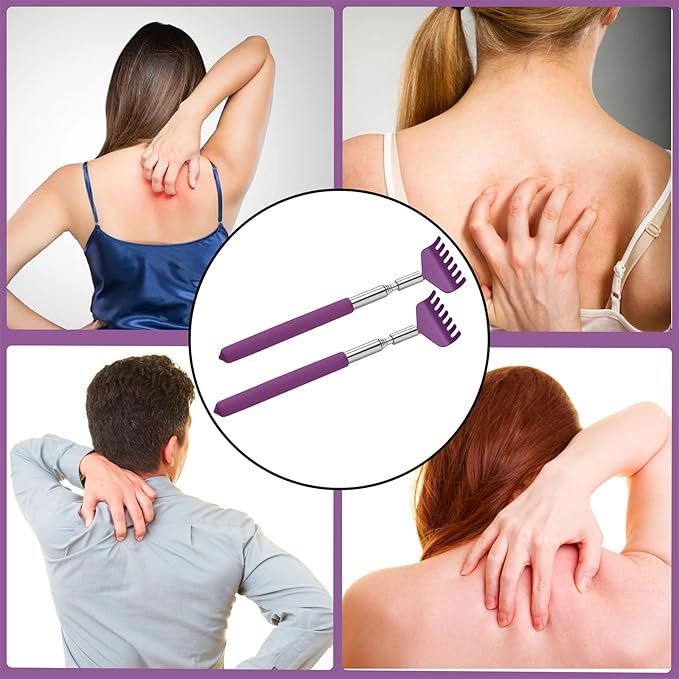 2 Pack Portable Extendable Back Scratcher, Stainless Steel Telescoping Back Scratcher with Beautiful Present Packaging(Purple)