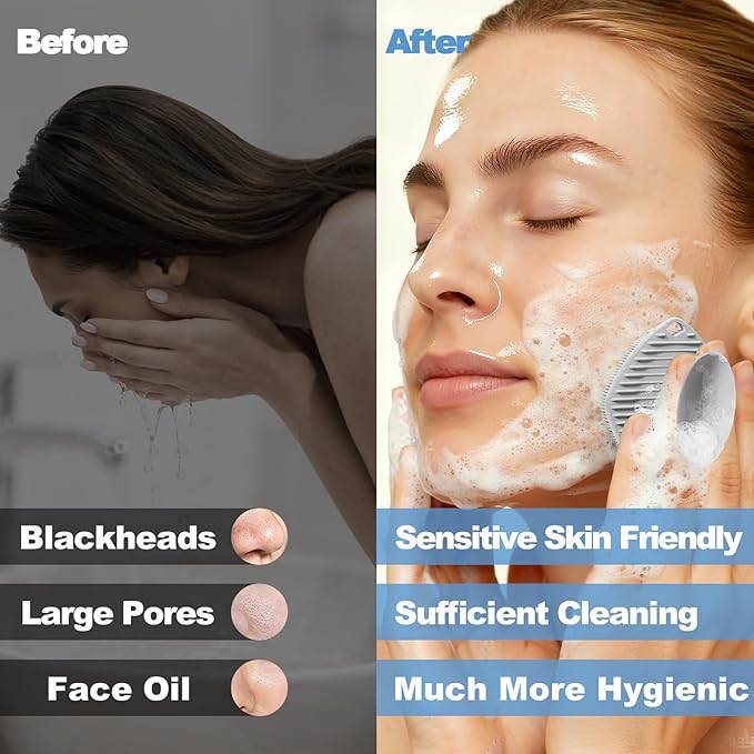 2 Pack Face Scrubbers, Silicone Face Scrubber Soft Bristles, Gentle Lather, Exfoliating & Deep Cleaning for Sensitive Skin, Giant Suction Cup Stick Securely, Easy to Store (Gray)