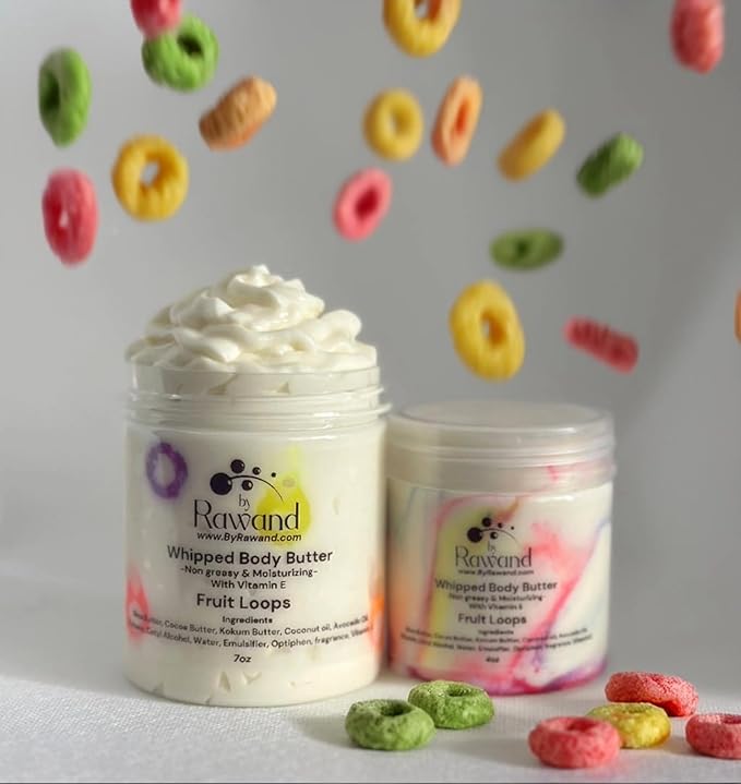 Handmade Fruit Loops body buttercream with Shea, Cocoa & Kokum butter based with natural oils & Hyaluronic Acid - non greasy, moisturizing (Fruit Loops)