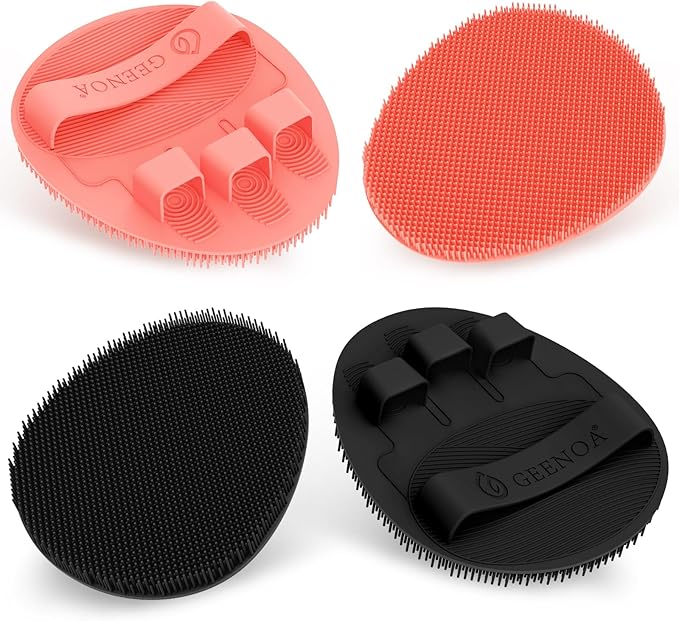 Soft Silicone Bath Gloves 4PC, 360° Anti-slip & Enlarged Silicone Body Scrubber for Rich Foaming Deep Cleaning, Revolutionary No-grip & Hand-fit Shower Scrubber for All Skin Types(Black/Pinkx2)