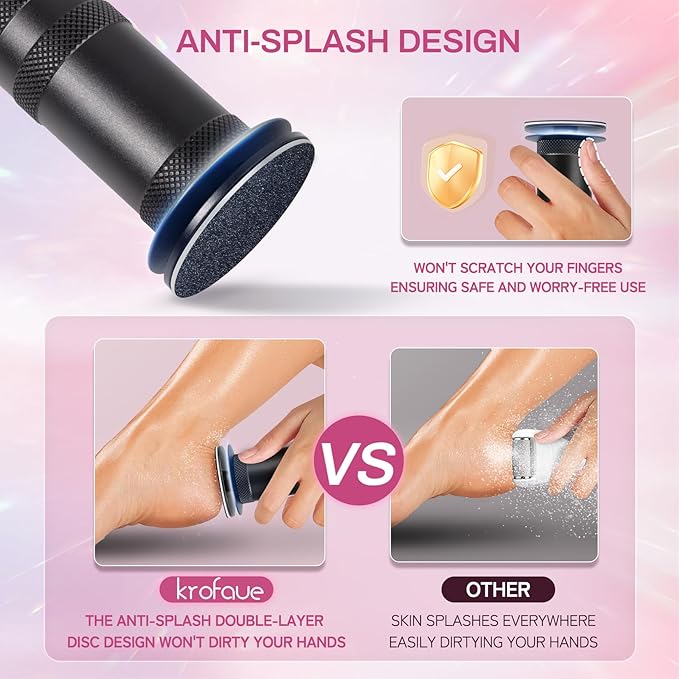 krofaue Electric Foot Callus Remover for Women - 1200rpm Electric Foot File Callus Remover with Anti-Slip Stripes, 60pcs Sandpaper Discs Adjustable Speed Foot Sander for Dead Skin Womens(Black)