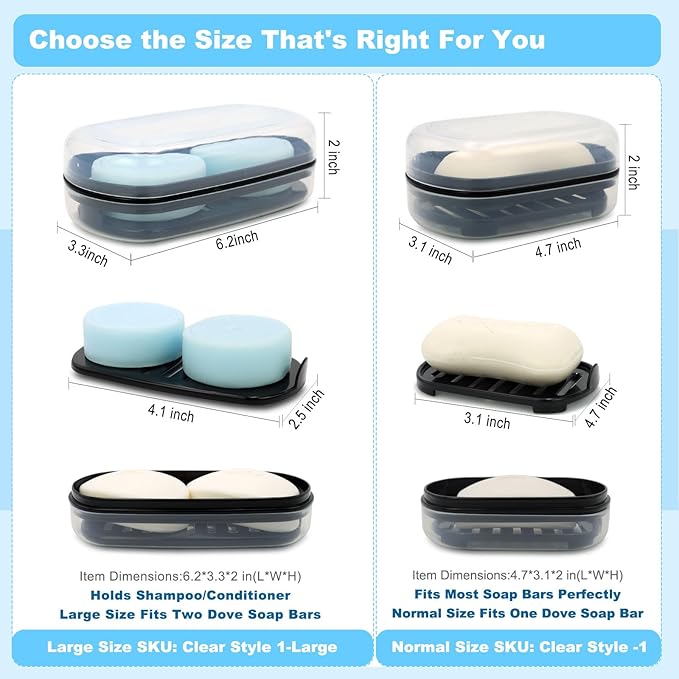 Solid Shampoo Bar Holder, Large Bar Soap Holder, Travel Soap Container, Soap Box with Draining Layer, Soap Case for Bathroom, Traveling, Gym, Camping (Clear Style-1-Large)