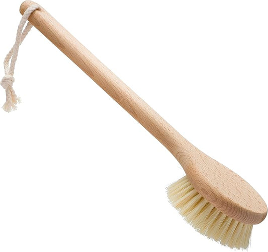 Redecker 100% Made in Germany Round Pig Bristle Bath Brush with Oiled Beechwood Handle, 14-1/5-Inches
