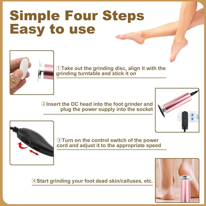 Feet Heel Shaver for Men Women, Electric Callus Grinder for Foot Filer Remover Pedicure Tools, Professional Sander Callus Remover with 60Pcs Sandpaper Discs Dead Cracked Skin and Calluses (Pink US)