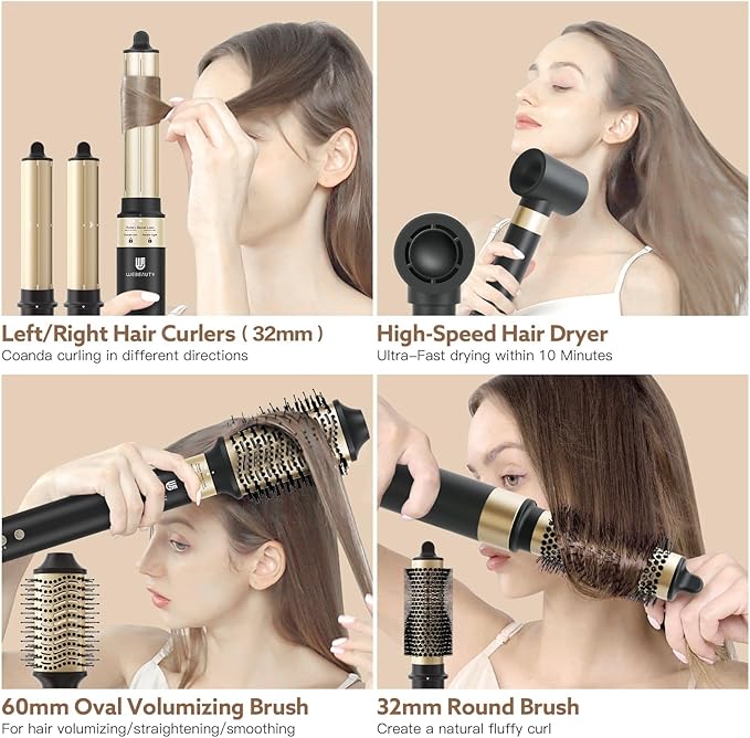 WeBeauty 5-in-1 High-Speed Hair Dryer Brush with Protective Hard Case, Hot Air Styler & Air Curling Iron, Ionic Fast-Dry Blow Dryer, Volumizer & Straightener (Black)