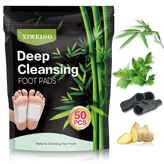 50 Pack Foot PadsNatural Ginger Wormwood Bamboo Vinegar Foot Care Patch for Better Sleep Set Relaxing For You Muscles Kit Message Deep Cleansing Ginger Oil & Bamboo Charcoal Premium