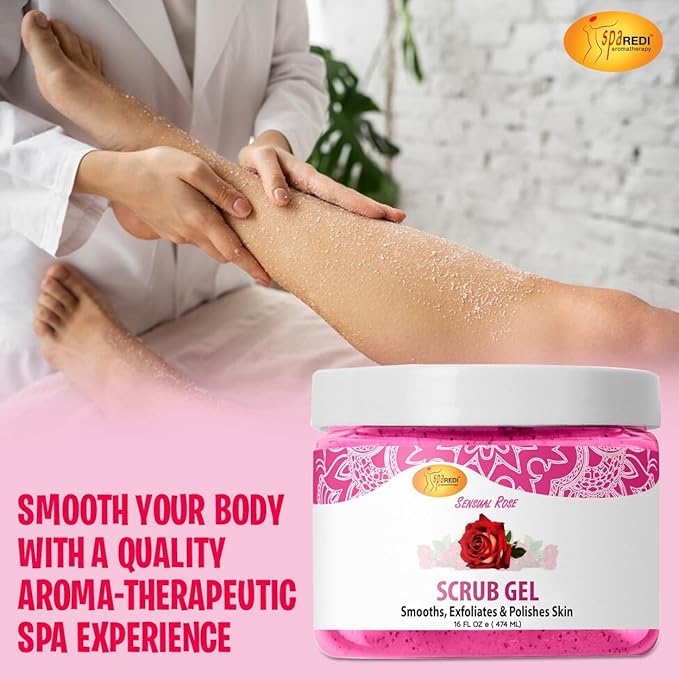 SPA REDI – Exfoliating Scrub Pumice Gel, Sensual Rose, 16 oz - Manicure, Pedicure and Body Exfoliator Infused with Hyaluronic Acid, Amino Acids, Panthenol and Comfrey Extract