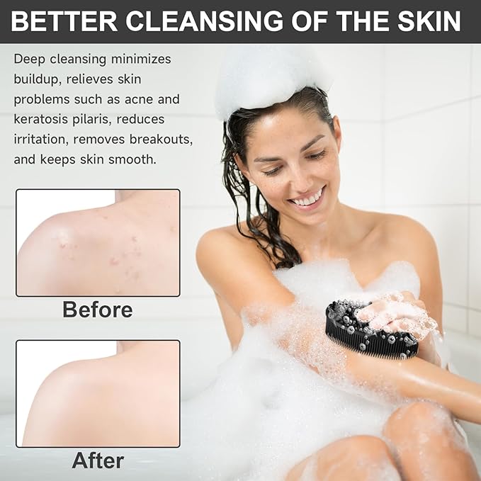 Metene Silicone Exfoliating Body Scrubber with Loop, Body Scrubber for Men and Women, Silicone Loofah for Shower, Soft for Shower