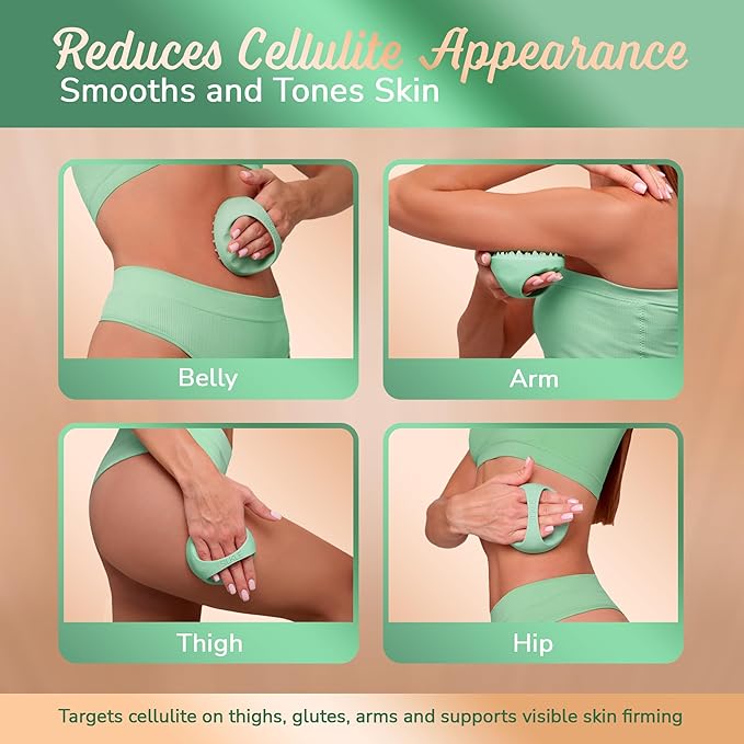 Anti-Cellulite Silicone Massager Brush - Deep Tissue Body Scrubber for Cellulite Remover, Skin Firming & Lymphatic Drainage - Exfoliating Massage Tool with Grip Handle for Legs & Body - Green