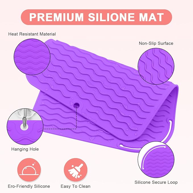 Plus Size Silicone Heat Resistant Mat, Portable Travel Hot Tools Pad Cover for Curling Iron, Flat Iron, Hair Straightener and Other Hair Styling Tools(12.0" x 9.0")