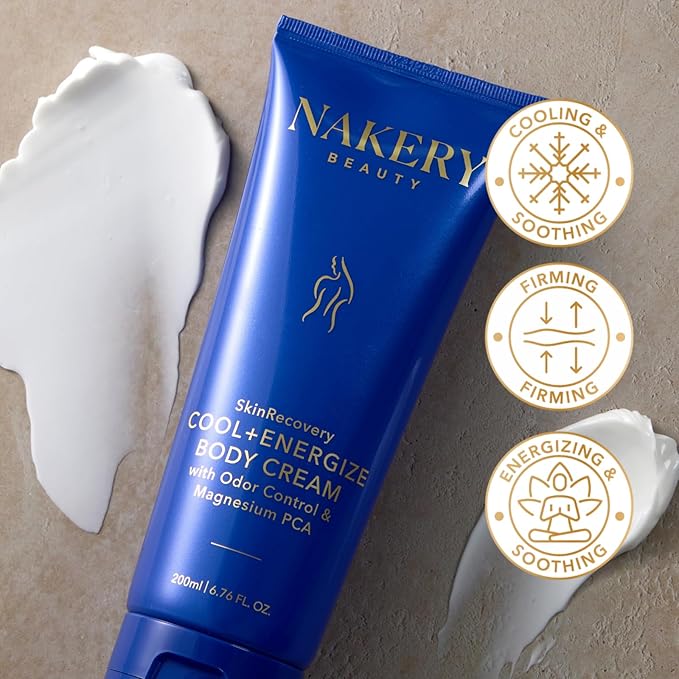Nakery SkinRecovery Cool + Energize Cooling Body Cream, Magnesium Body Lotion for Hot Flashes, Firming Moisturizer with Menthol and Caffeine, Calming Skincare for Women 50+, Made in USA
