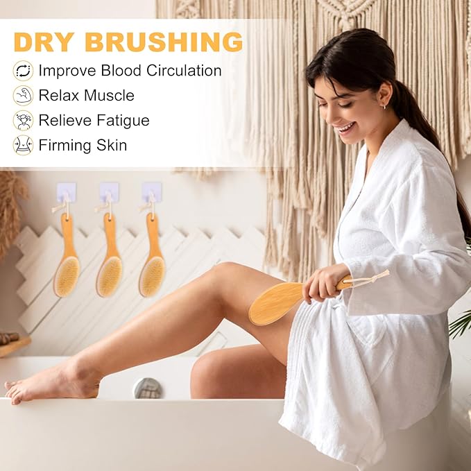 Dry Brushing Body Brush, Exfoliating Dry Brush with Boar Bristles, Soft Shower Brush for Cleaning Body, Improving Blood Circulation and Lymphatic Drainage,Skin Care Brush(Bamboo Handle)