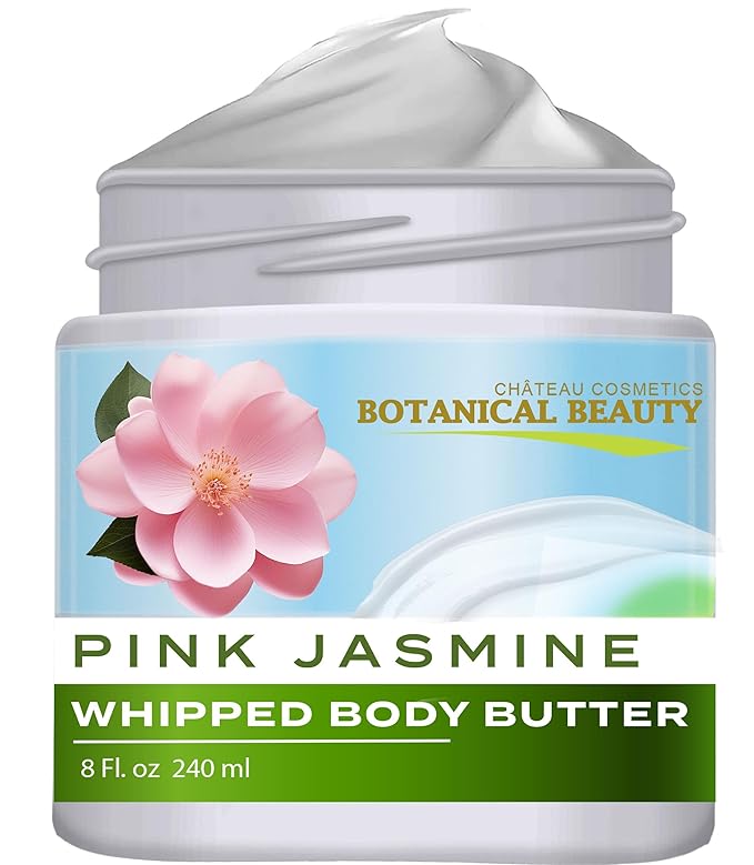 Botanical Beauty PINK JASMINE WHIPPED BODY BUTTER with Shea Butter, Cocoa Butter, Coconut Oil for All Skin Types, for Dry, Sensitive Skin. Moisturizing Cream for Women, Men (8 Fl Oz 240 ml)