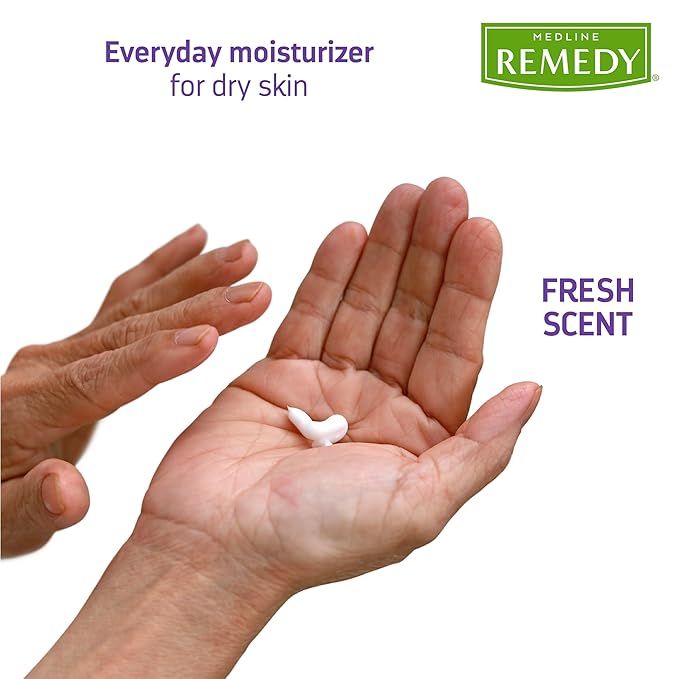 Medline Remedy Essentials Moisturizing Body Lotion (8 oz Bottle), 12 Count, Fresh Scent, Hydrating, Non-Greasy, For Dry Skin, Hypoallergenic, Men, Women, Elderly