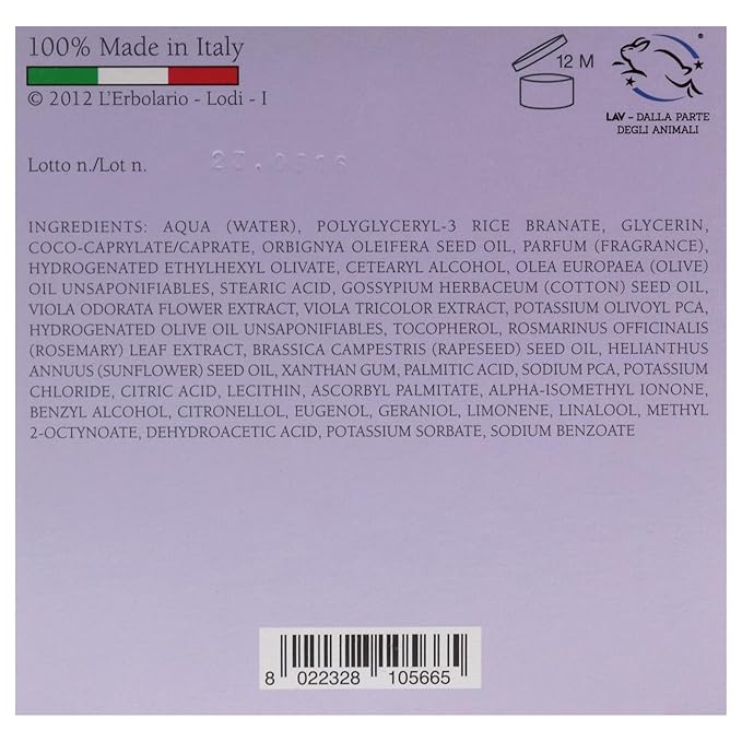 LErbolario Perfumed Body Cream, Accordo Viola, 6.7 oz - Body Lotion - With Extracts of Violet - Floral Powdery Scent - Moisturizing - Cruelty-Free