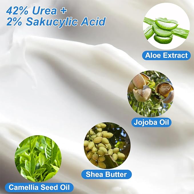 7.06OZ / 2 Pack Urea Cream 42% Plus Salicylic Acid 2%, Urea Foot Cream for Foot Care Cracked Heel Treatment Knees Elbows Hands Repair Treatment, Feet Moisturizer Corn Callus Dead Skin Deep Moisturizes