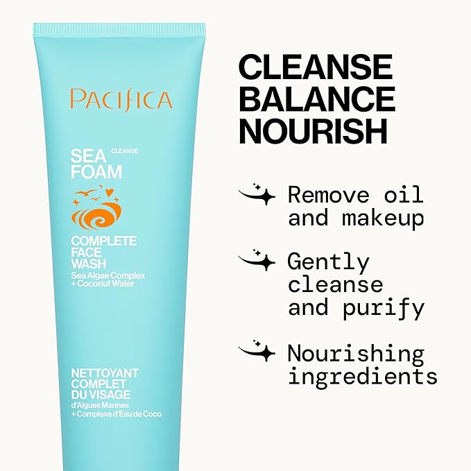 Pacifica Face Wash - Sea Foam Mini Travel Size, Skincare, Daily Gentle Foaming Cleanser, Makeup Remover, Face Cleanser, Skin Care, For Combination and Oily Skin, Vegan, 1.4 fl oz (1 Count)