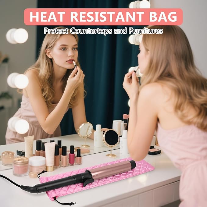 AMIJEAL Heat Resistant Hair Tools Organizer Bag Portable Travel Drawstring Storage Cover Pouch for Hair Straightening Irons, Curling Irons, Flat Irons and Hot Styling Tools(16" x 4.3")