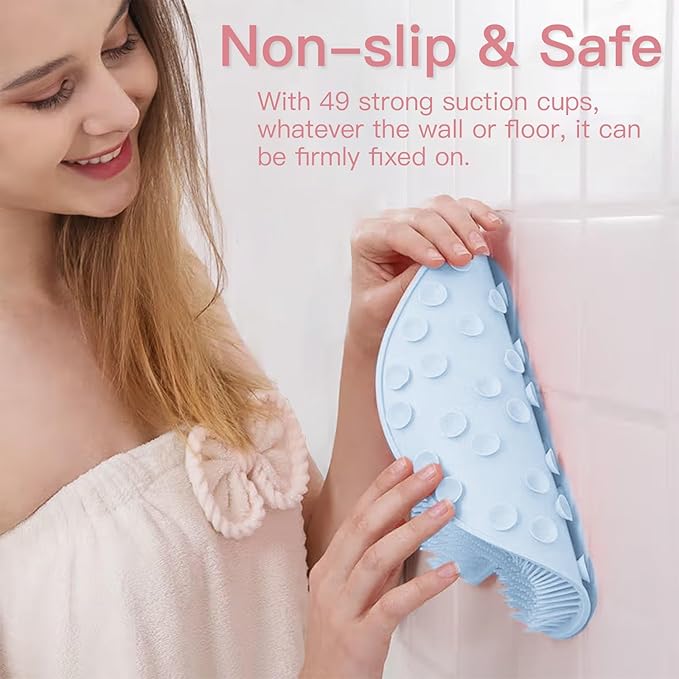 4-Pack Bath Scrubber Mat for Back Scrubbing and Foot Exfoliation - Dual-Use Shower Mats with Non-Slip Suction Cups - Soft, Durable, and Hygienic - Perfect for Full-Body Cleansing and Spa-Like Comfort