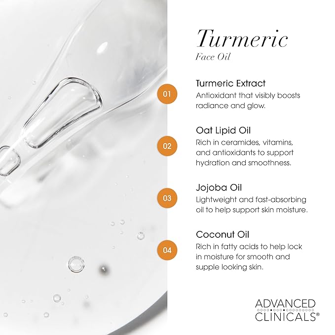 Advanced Clinicals Turmeric Oil Serum For Face | Facial Skin Care Serum With Jojoba + Coconut Oil To Improve Appearance Of Dark Spots & Uneven Skin Tone | Antioxidant Dry Skin Moisturizer, 2-Pack