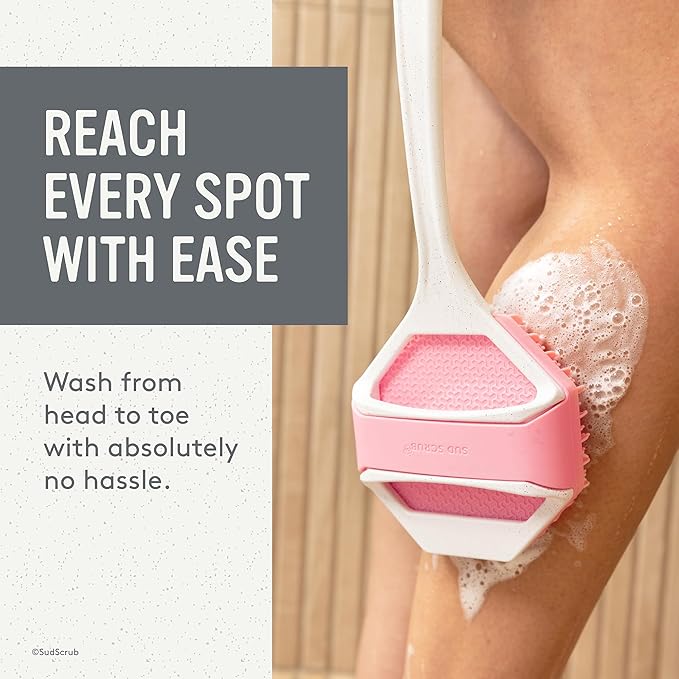 Sud Scrub® Extender Handle, Back Scrubber Attachment for Silicone Body Scrubber, Shower Scrubber for Body, Long Handled Scrub Brush for Shower, Back Brush for Shower (Speckled White)