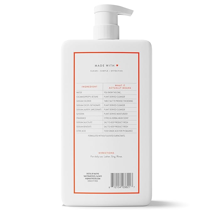 Native Sulfate Free Body Wash Contains Naturally Derived Ingredients | for Women & Men| Charcoal, 36 oz