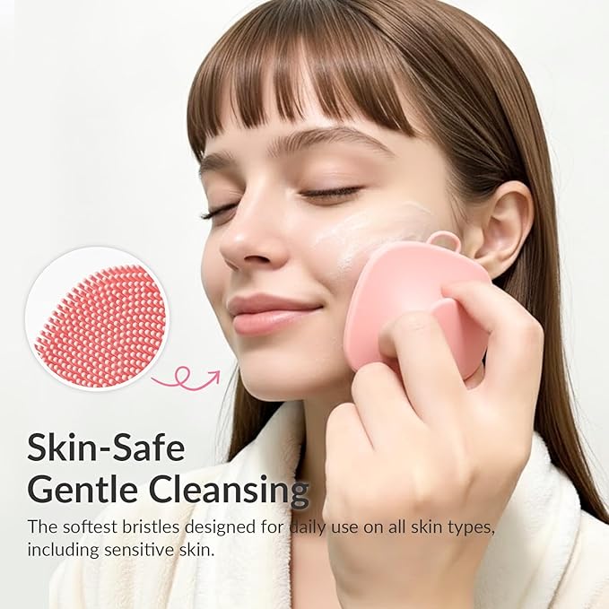 2 Pack Face Scrubber,Silicone Facial Cleansing Brush for Men & Women,Reusable Gentle Facial Waterproof Cleansing Skin Brush Exfoliating Scrubber for Sensitive Skin (Black/Pink)
