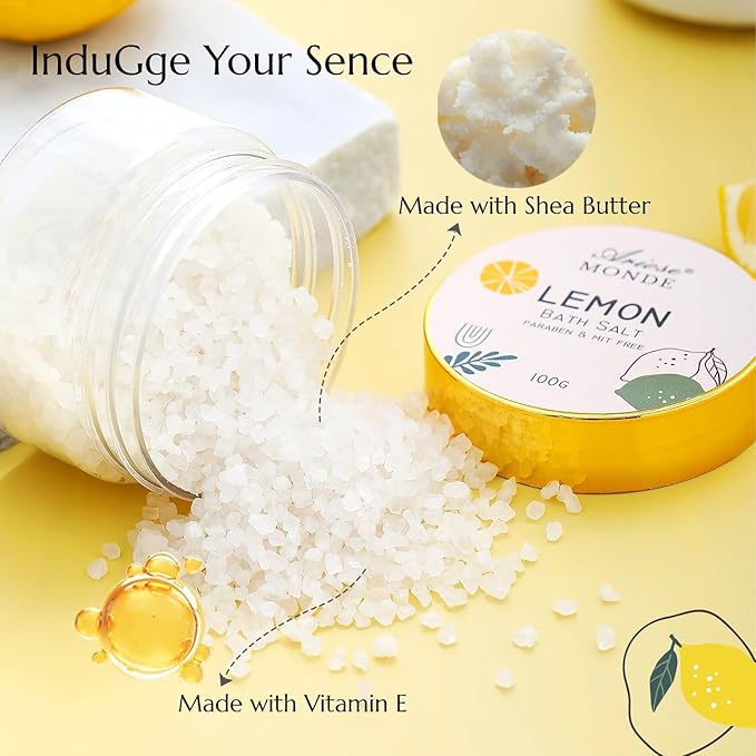 Lemon Scent Bath Spa Gift Box Set for Women - Shower Gel, Bubble Bath, Body Cream, Soap, Salt, Essential Oil