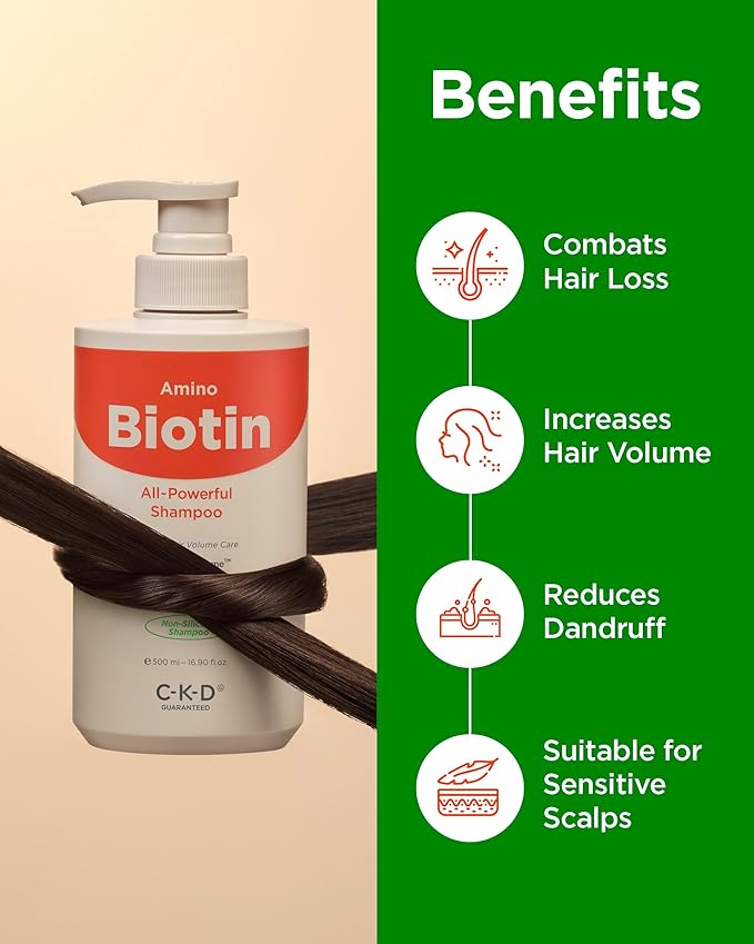 CKD Amino Biotin All-powerful Shampoo - Daily Shampoo for Hair and Scalp, Promotes Hair Growth, Repairs Damaged Hair, Enhances Healthy Hair, and Thickens Hair. Korean Hair Care. 16.9 fl oz