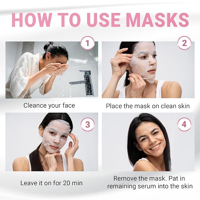 24 Pack of Collagen Face Mask with Ceramides - Rejuvenating Facial Sheet Mask, Fine Lines & Reduce Wrinkles - Face Masks Skincare Moisturizing Collagen Mask for All Skin Types